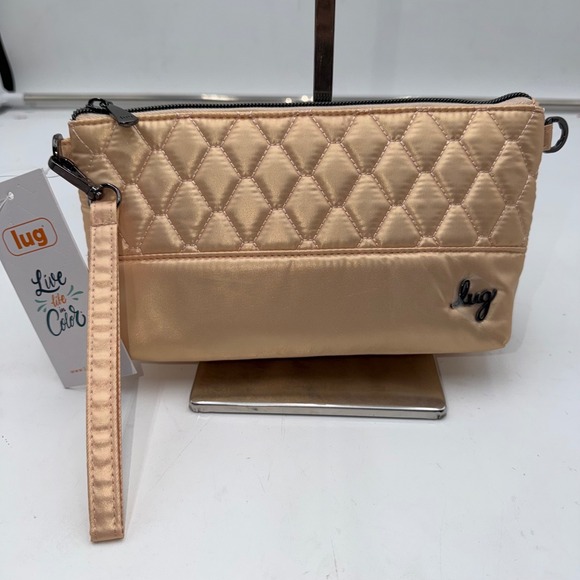 lug Handbags - Lug Shiplap Quilted Wristlet Pouch Metallic Rose Gold Water Repellent NWT